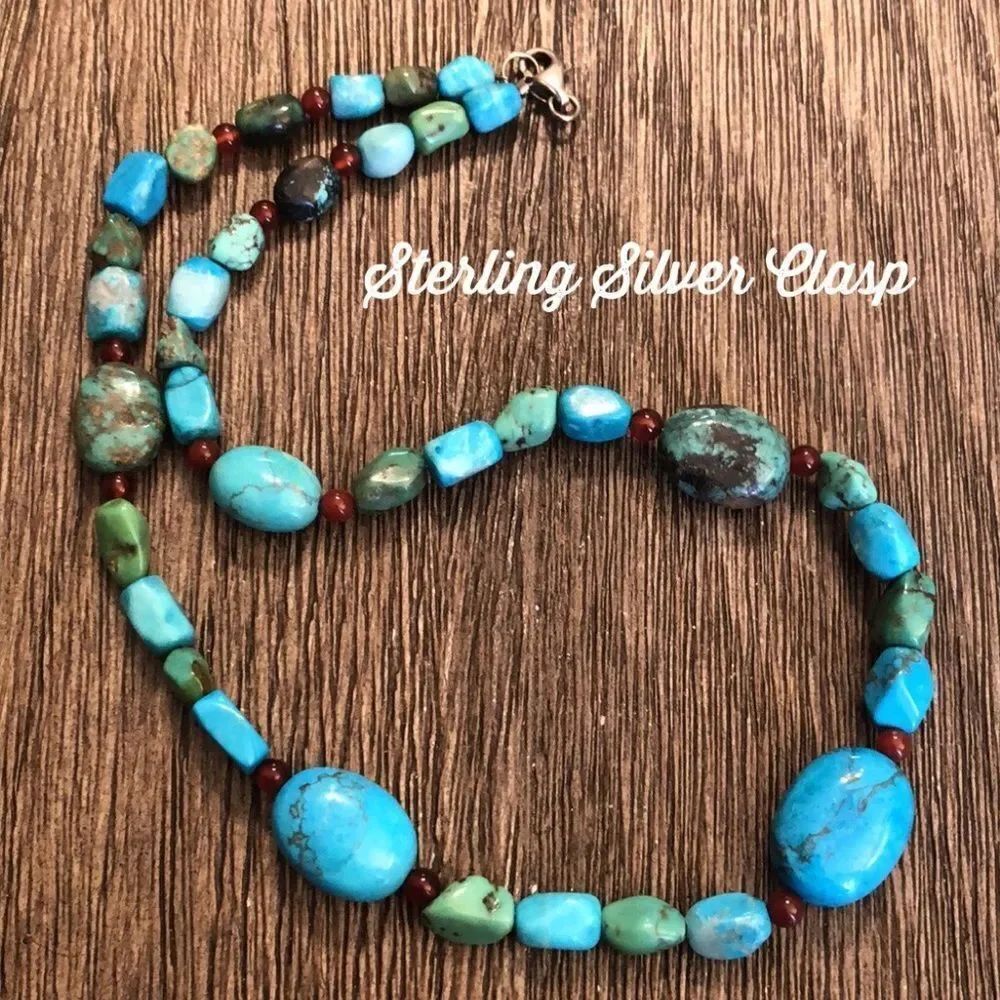 Turquoise Stone Necklace Sterling Clasp 18.5"